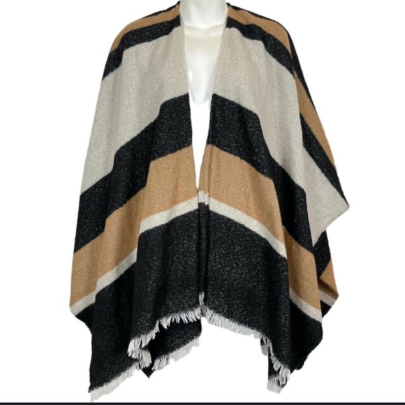 Express Fringe Striped Poncho - Picture 2 of 7